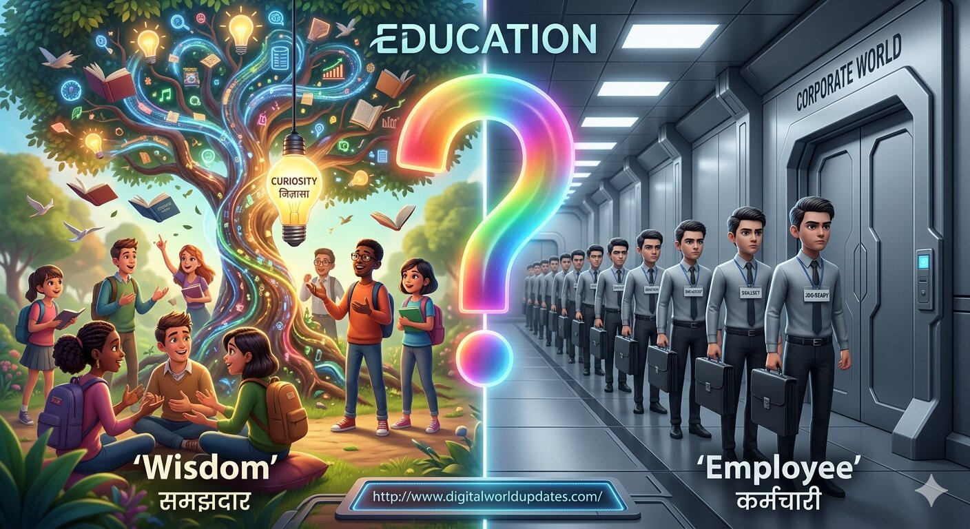 यह चित्र हमें सोचने पर मजबूर करता है कि क्या हम वास्तव में शिक्षित हो रहे हैं, या सिर्फ एक तय ढांचे में फिट होने के लिए खुद को ढाल रहे हैं।